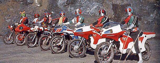 7 Kamen Riders on motorcycles